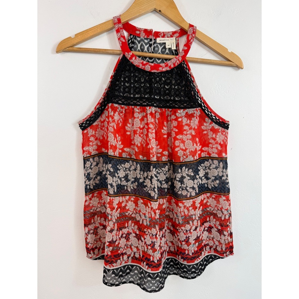 Meadow Rue Anthropologie Crochet Lace Halter Top Red Floral Boho Peasant XS